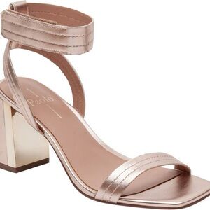 Linea Paolo Size 7 Eden Block Heel Ankle Wrap Sandals Rose Quartz Metallic Nappa